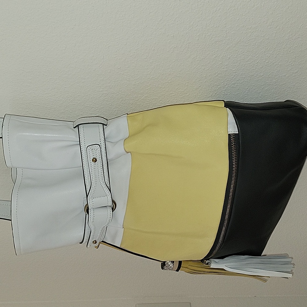 Charles Jourdan Leather Boho Crossbody Bag, Black/Yellow/ White, NWOT - Picture 8 of 16